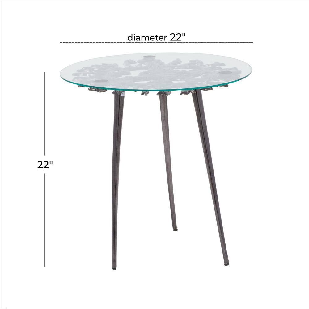 Eccentric Splash-Patterned 22'' Round Metal & Glass Accent Table