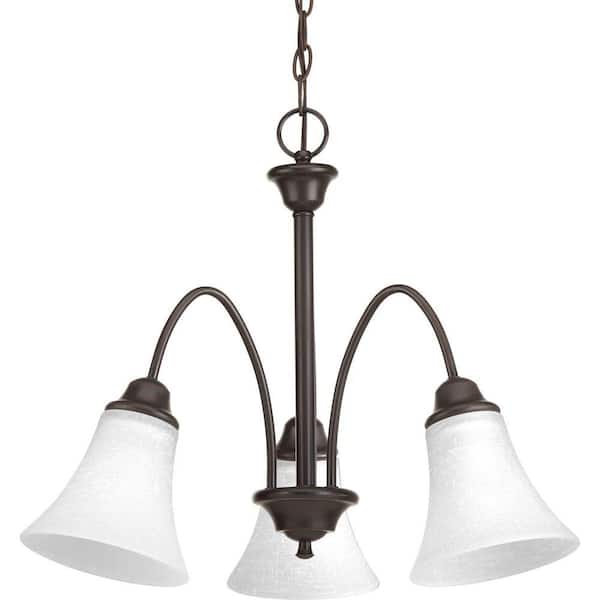 Progress Lighting Tally Collection 3-Light Antique Bronze Chandelier with Linen-Finished Glass Shade