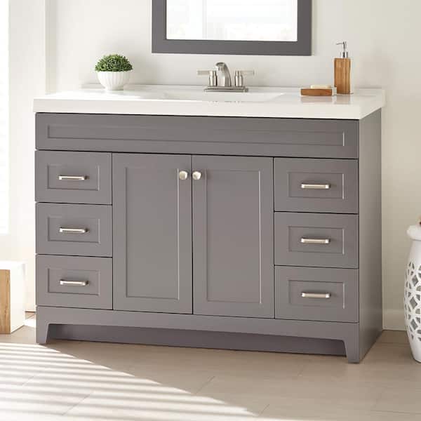 Home Decorators Collection Thornbriar 49 in. W x 22 in. D x 37 in. H Single Sink Freestanding Bath Vanity in Cement with White Cultured Marble Top