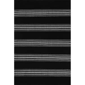 Lauren Liess Bergamot Striped Cotton Black 10 ft. x 14 ft. Area Rug