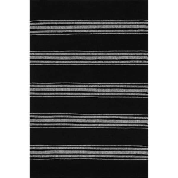 Bergamot Striped Cotton Black Doormat 3 ft. x 5 ft. Area Rug