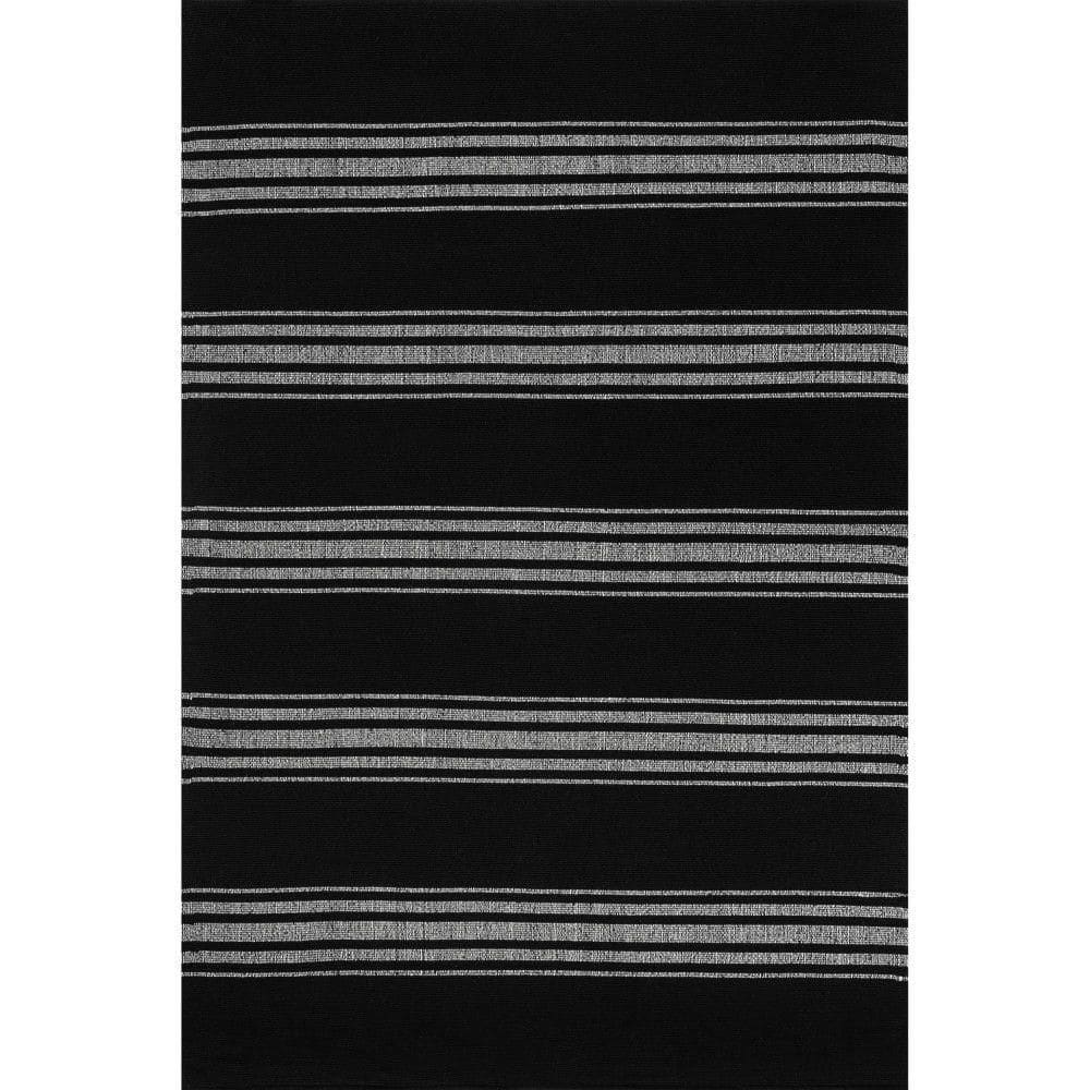 Black and White Striped Handmade Cotton Area Rug, 5' x 8'