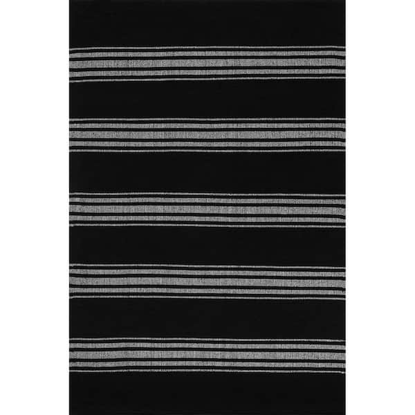 RUGS USA Lauren Liess Bergamot Striped Cotton Black 8 ft. x 10 ft. Area Rug