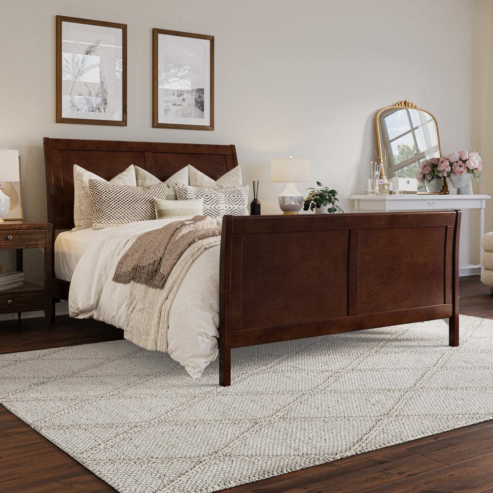 AFI Portland Walnut Full Solid Wood Frame Low Profile Platform Bed
