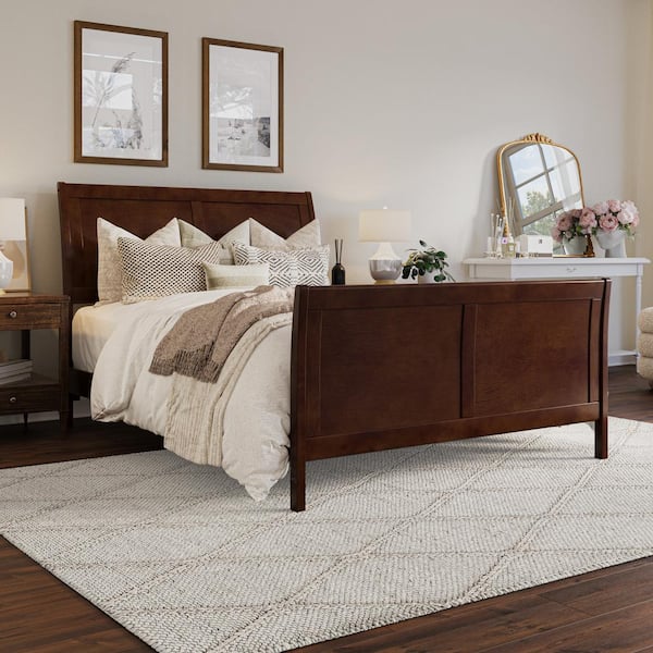 AFI Portland Walnut Full Solid Wood Frame Low Profile Platform Bed with Matching Footboard and USB Device Charger