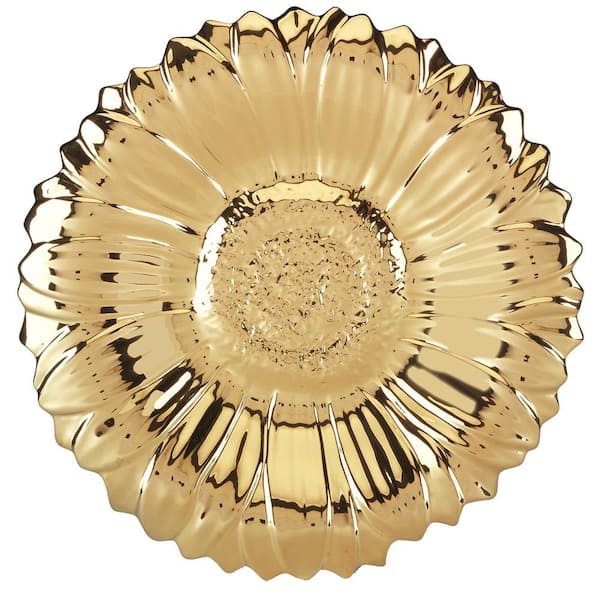 Gold Coast 17 in. Gold Porcelain Round 3-D Sunflower Platter