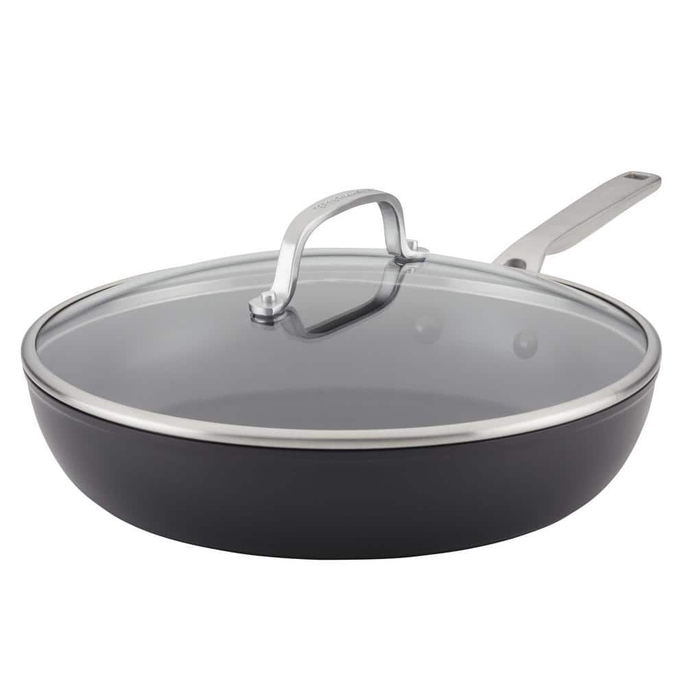 KitchenAid Hard Anodized Nonstick 12 in. Skillet with Glass Lid Black Sapphire