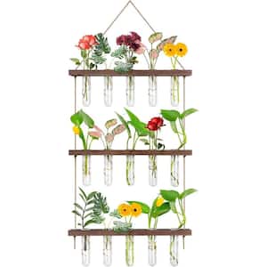 4.3 in. Test Tubes Wall Hanging Planter Terrarium with Wooden Stand, 3 Tiered Propagation Test Tube (16-Pieces)