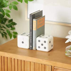 White Marble Dice Bookends with Black Accents (Set of 2)