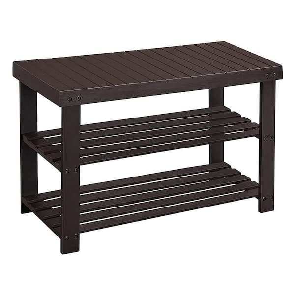 Benjara 27.6 in. Brown Backless Bedroom Bench with Two tier bottom shelf