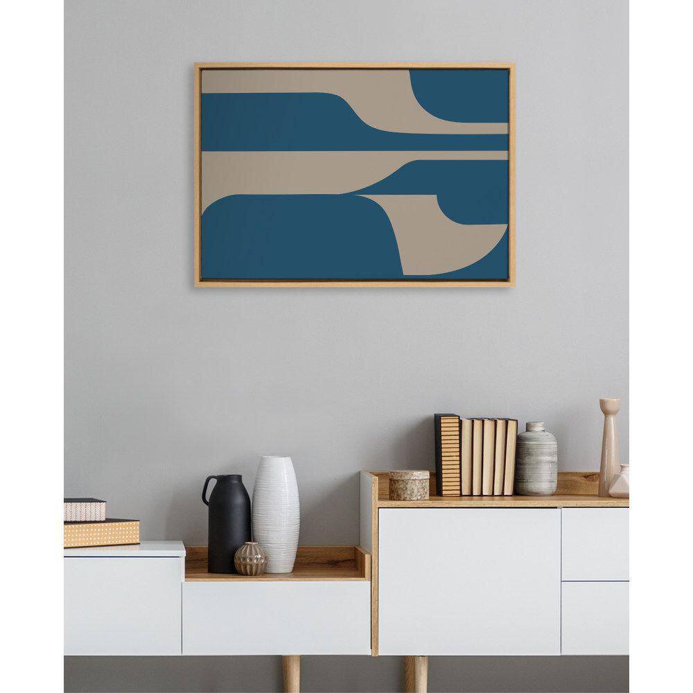 Teal and Tan Abstract Canvas Wall Art with Natural Frame, 23x33