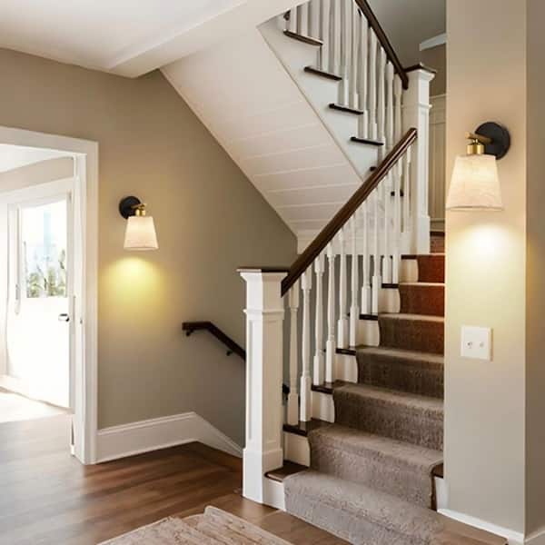 5.91 in 1-Light Black and Brass Dimmable LED Wall Sconce with Adjustable Switch for Hallways, 2-Pack Wall Decor