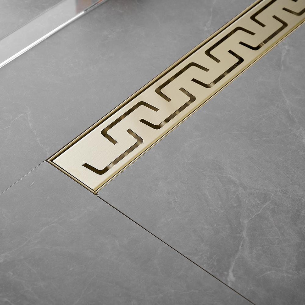 Brushed Gold Stainless Steel Linear Shower Drain with Square Holes