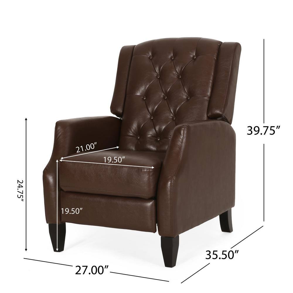 Chic Dark Brown Faux Leather Push-Back Club Recliner