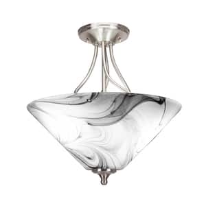 Royale 16 in. Brushed Nickel Semi-Flush with Onyx Swirl Glass Shade
