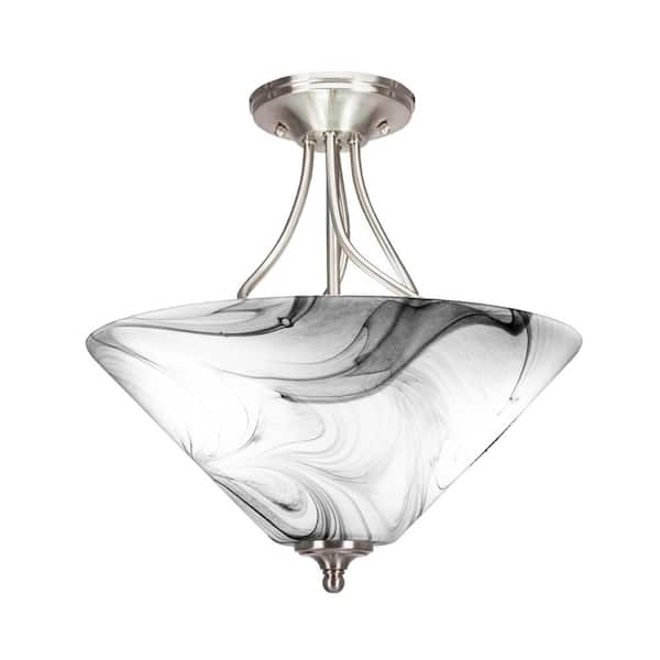 Unbranded Royale 16 in. Brushed Nickel Semi-Flush with Onyx Swirl Glass Shade
