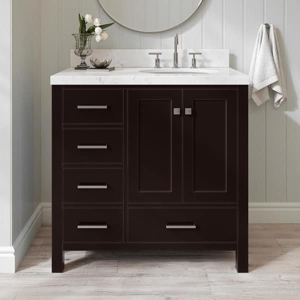 ARIEL Cambridge 36 in. W x 22 in. D x 36 in. H Single Oval Sink Bath Vanity in Espresso with Carrara White Quartz Top