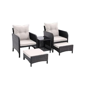 5 Piece Outdoor Patio Furniture Set, All Weather PE Rattan Chairs with Beige Cushions