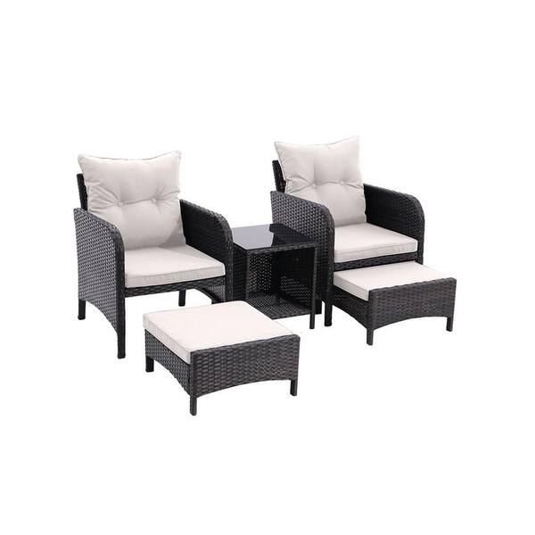 Sudzendf 5 Piece Outdoor Patio Furniture Set, All Weather PE Rattan Chairs with Beige Cushions