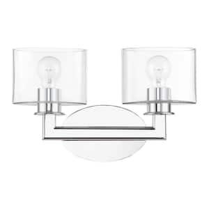 Bernardino 16 in. 2-Light Polished Chrome Vanity Light with Mouth Blown Clear Glass