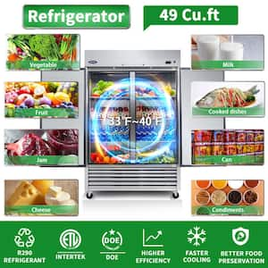 54 in. 49 cu. ft. Commercial Reach in Upright Refrigerator in Stainless Steel with 2-Solid Door, ETL Approved