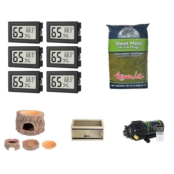 Digital Thermometer Hygrometer (6-Pack), Sheet Moss, Reptile Hide Cave, 24 in. Reptile Lounge and Reptile Misting System