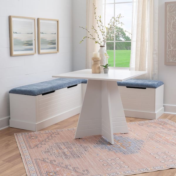 Nedra Nook 2-Piece Square White and Blue Wood Top Dining Room Set Seats 4