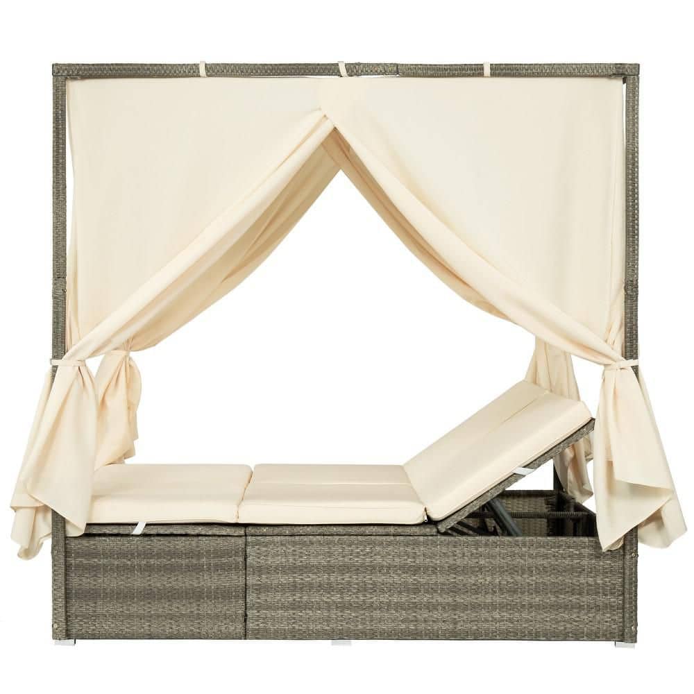 Gray Rattan Wicker Outdoor Multi-Position Adjustable Outdoor Day Bed with Removable Beige Cushion and Canopy for Poolsid price history on PriceWatchPro