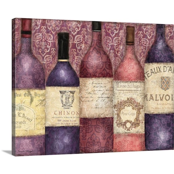 GreatBigCanvas "Wine Bottles - Damask Pattern" by Susan Winget Canvas Wall Art
