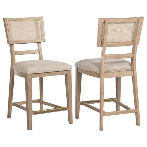 Lno Counter Black and Beige Fabric Rattan Woven Back Counter Dining Side Chair (Set of 2)