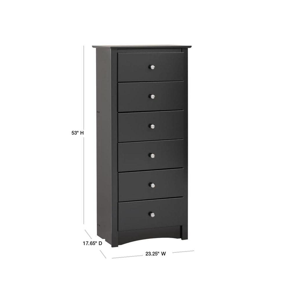 Black Vertical 6-Drawer Chest with Roller Glides