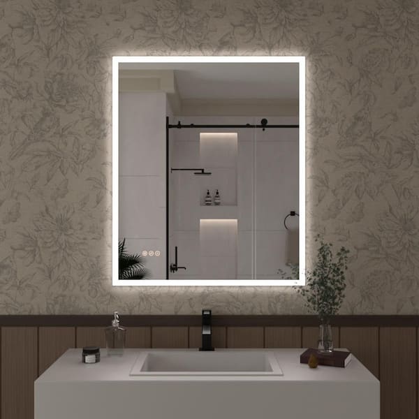 Hermitage Bath Haru 30 in. W x 36 in. H Rectangular Frameless LED Wall Bathroom Vanity Mirror