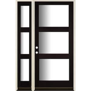 50 in. x 80 in. Contemporary 3/4 Lite Black Stain Right-Hand/Inswing Douglas Fir Prehung Front Door Left Sidelite
