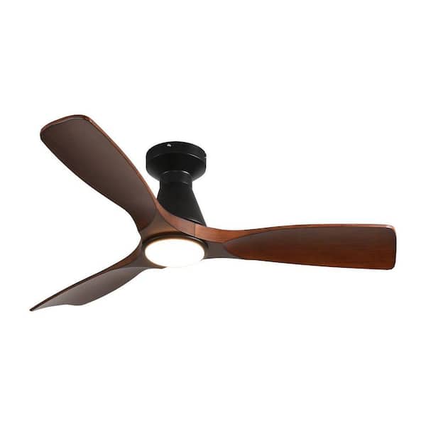 42 in. Brown Walnut 3 Blade Flush Mount Low Profile Style Ceiling Fan with Lights Alex Dimmable 3 CCT Incl Remote APP