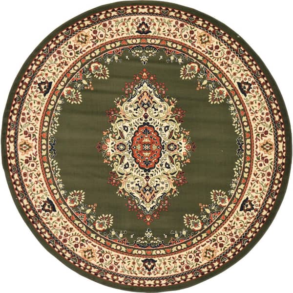 Unique Loom Reza Washington Green 8' 0 x 8' 0 Round Rug