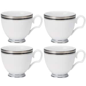 Austin Platinum 8 fl. oz. (White) Porcelain Tea Cups, (Set of 4)