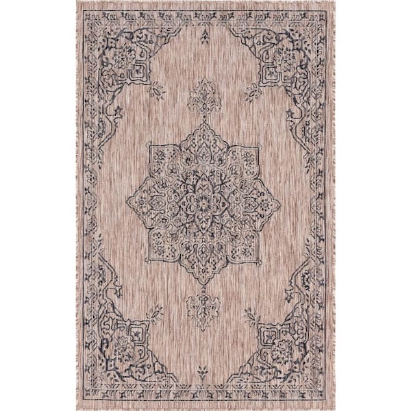 Unique Loom Beige Antique 8 ft. x 11 ft. Indoor/Outdoor Area Rug