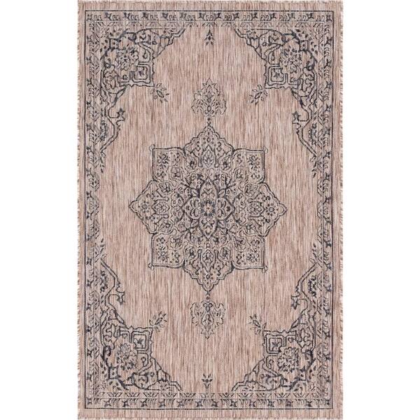 Beige Antique 7 ft. x 10 ft. Indoor/Outdoor Area Rug