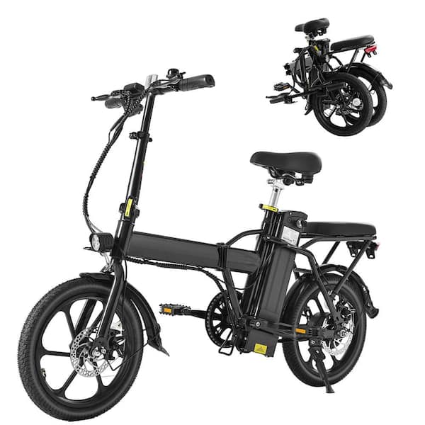 Misopily 16 in. Foldable Electric Bike with 15.5 MPH Max Speed, 500W Motor, Removable Battery and Multi-Shock Absorption, Black
