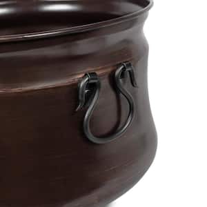 Distressed Bronze Round Garden Hose Pot with Lid
