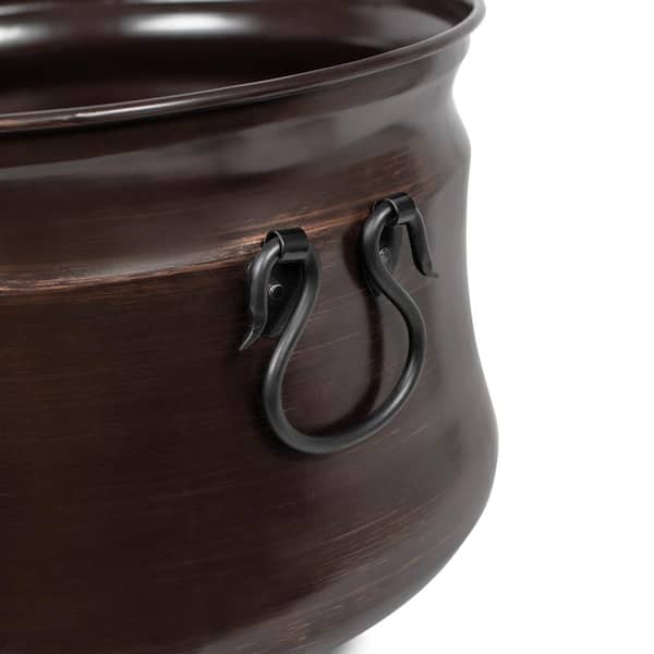 BirdRock Home Distressed Bronze Round Garden Hose Pot with Lid