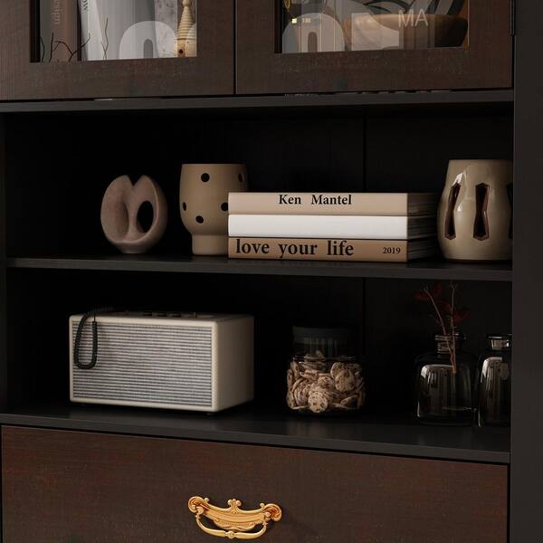 FUFU&GAGA Black with Gold Accents 71.9 in. Storage Cabinet with