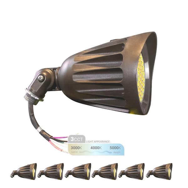 NuWatt 25-Watt Equivalent Integrated LED Bronze Outdoor Bullet Landscape Wall Pack Light, 3CT, 120-277V, 1/2" Knuckle Mount 6P