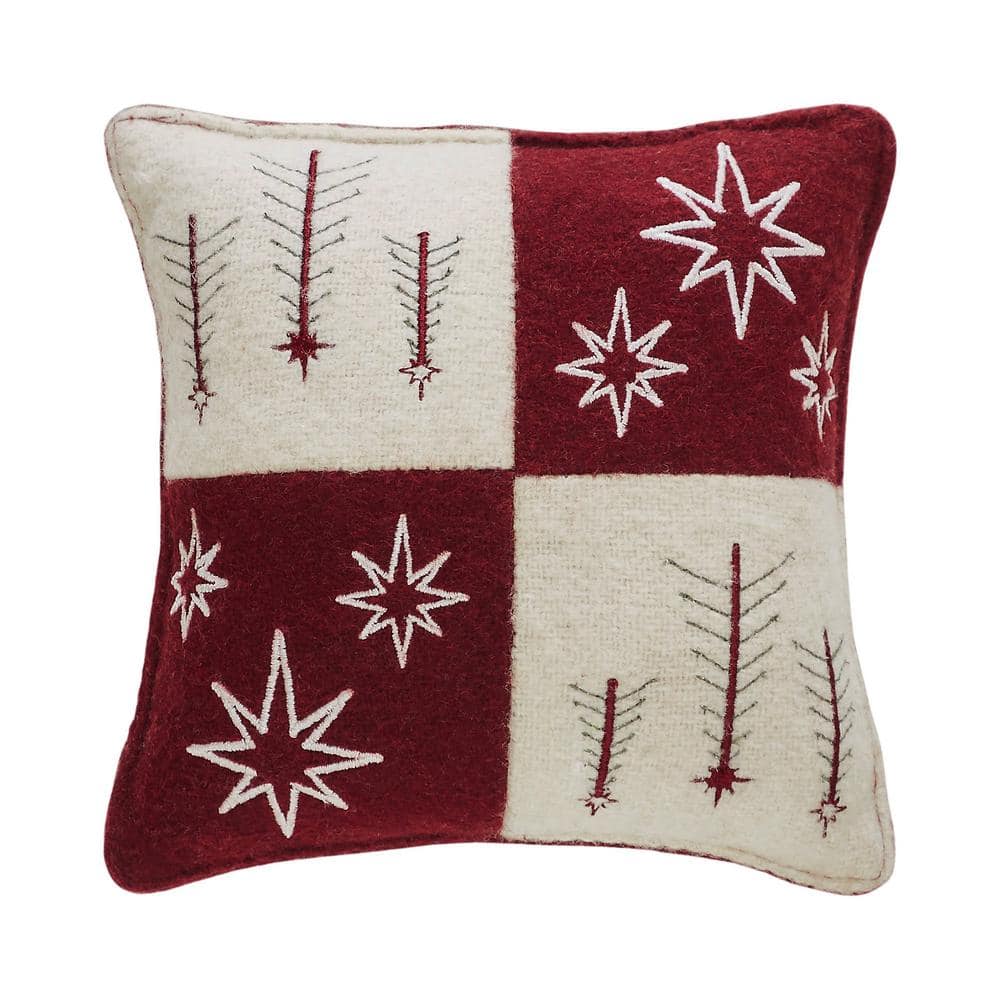 Burgundy and Creme Embroidered Christmas Patch Pillow 6x6