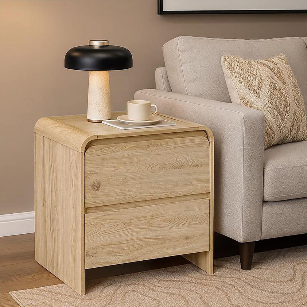 New Classic Furniture Mara 24 in. Walnut Rectangular Wood Top End Table with 2-Drawers
