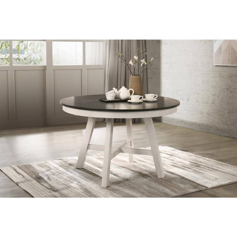 Maisie Round Extendable White and Brown Wood Dining Table