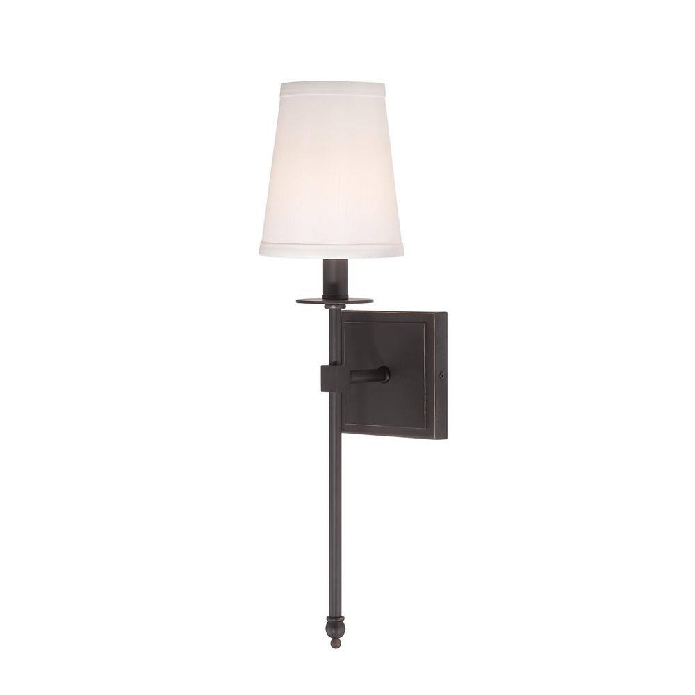 Classic Bronze Transitional Wall Sconce with White Shade