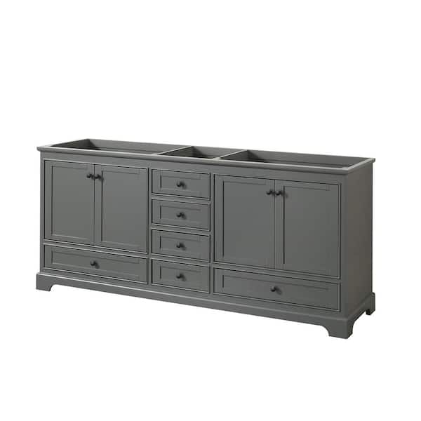 Wyndham Collection Deborah 79 in. W x 21.63 in. D x 34.25 in. H Double Bath Vanity Cabinet without Top in Dark Gray