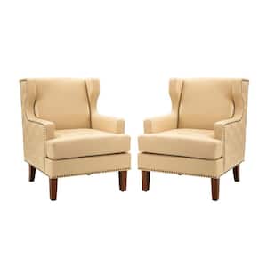Enrico Beige Vegan Leather Armchair with Solid Wood Legs