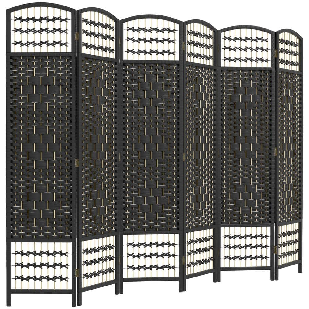 6-Panel Room Divider, Folding Privacy Screen, 5.6 in. Room Separator, Fiber Freestanding Partition Wall Divider, Black -  HOMCOM, 830-701V02BK